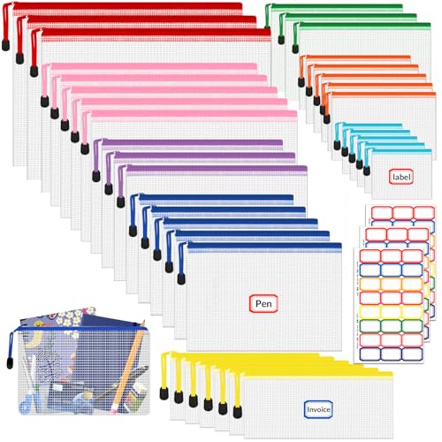 35 Stück Dokumententasche, 8 Größen Dokumententasche mit Reißverschluss,Wasserdichte Dokumententasche,Kunststoff Mesh Datei Taschen Dokumententasche für Schule, Zuhause, Büro, Reisen, Kosmetika von QUOTRE