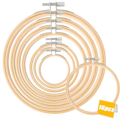 8 Größen Bambus Stickrahmen (8-10-13-15-18-20-23-26cm), 16 Stück Kreuzstich Rahmen, Einstellbar Kreis Ringe, Gut für Stickereien, Kunstwerke, DIY-Werkzeuge von QUOTRE
