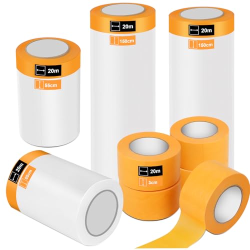 QUOTRE Abdeckfolie mit Klebeband 9 Rollen, 20m x 55cm/150cm + 3cm Malerfolie Set, selbstklebende Schutzfolie für Malerarbeiten, Renovierung, Wände, Möbel, Fenster & Türen QUOTRE Abdeckfolie mit Klebeband 9 Rollen, 20m x 55cm/150cm + 3cm Malerfolie Set, selbstklebende Schutzfolie für Malerarbeiten, Renovierung, Wände, Möbel, Fenster & Türen von QUOTRE
