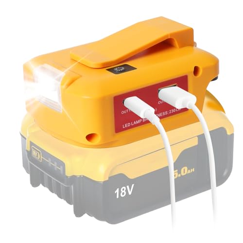 QUPERR Stromquelle USB Akku Adapter für Dewalt 18V, LED-Arbeitsleuchte Konverter mit einem Paar USB-Handy-Ladegerät-Schnittstelle, mit DC-Port Akku-Taschenlampe（Adapter nur） von QUPERR