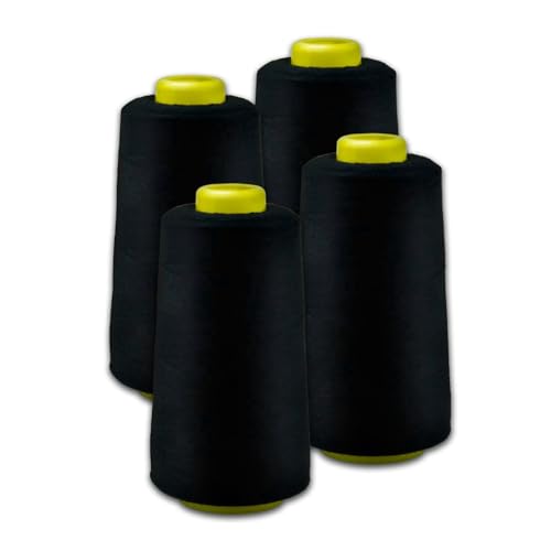 QUR Schwarzer Nähfaden zum Nähen, Polyester-Nähgarn, je 274 m, für Nähmaschinengarn, langlebig, einfach zu verwenden, 11,5 x 6,5 cm von QUR