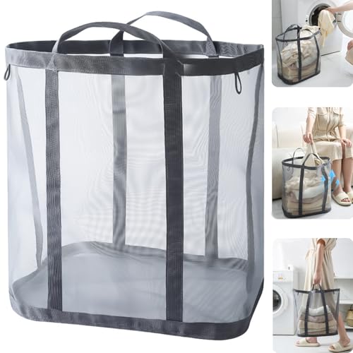 QUSHEJIAND Netztasche mit Griffen, faltbar, atmungsaktiv, Netzstoff, Wäschekorb, Wandbehang, Wäschekorb, faltbar, Strandtasche für Kleidung und Spielzeug, Aufbewahrungskorb, Badezimmer, Schlafzimmer, QUSHEJIAND Netztasche mit Griffen, faltbar, atmungsaktiv, Netzstoff, Wäschekorb, Wandbehang, Wäschekorb, faltbar, Strandtasche für Kleidung und Spielzeug, Aufbewahrungskorb, Badezimmer, Schlafzimmer, von QUSHEJIAND