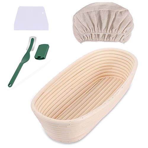 QUTAII Gärkörbchen Oval ø 28 cm x 14 cm,Höhe 8 cm Gärkorb für Brot und Brotteig aus natürlichem Peddigrohr,ideale Brotform Brotkasten Gärkörbchen mit Leineneinsätze, Teigschaber und Messer (Weiß) QUTAII Gärkörbchen Oval ø 28 cm x 14 cm,Höhe 8 cm Gärkorb für Brot und Brotteig aus natürlichem Peddigrohr,ideale Brotform Brotkasten Gärkörbchen mit Leineneinsätze, Teigschaber und Messer (Weiß) von QUTAII