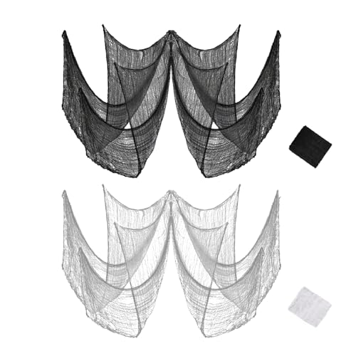 2 Stück 30 x 72 Zoll Halloween Gruseliges Tuch Freaky Loose Weave Gruseliges Tuch für Halloween Fenster Haunted House Dekoration (Schwarz + Weiß) von QUUPY