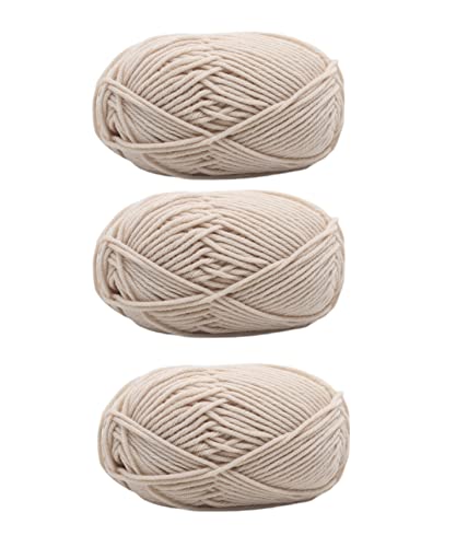 3 Packungen Beige Baumwollgarn Strickgarn Häkelgarn Stickerei Baumwolle Streifen Weiche Stofffäden Bündel Baumwolle Bastelschnur für DIY Handtasche Geldbörse Korb Handwerk von QUUPY