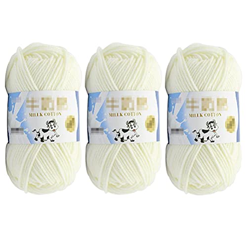 Milchgarn, 50 g, Baumwollgarn, weich, grob, handgewebt, Häkelwolle, Garn für Handarbeiten, Häkeln, Stricken (weiß), 3 Stück von QUUPY