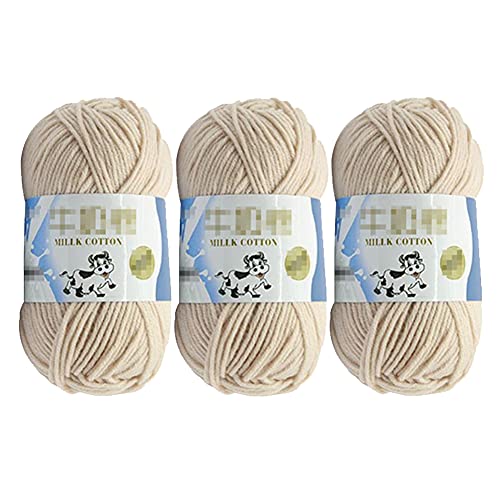 3 x 50 g Milchgarn, Strickgarn, Baumwolle, weich, grob, handgewebt, Häkelwolle, Garn für Handarbeiten, Häkeln, Stricken (beige) von QUUPY