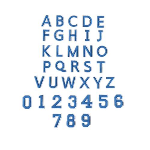 72 Stück Eisen auf Buchstaben und Zahlen Patches Eisen auf gestickten Applique Patch Nummer 0-9 und Buchstabe A-Z für Hüte Shirts Jeans Kleidung Taschen DIY Zubehör (Blau) von QUUPY