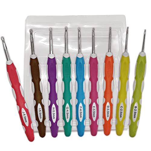 9-teiliges Häkelnadel-Set, ergonomisch, extra langer Griff, Häkelnadeln, Stricknadeln, Häkelzubehör für arthritische Hände, Anfänger und Fortgeschrittene 9-teiliges Häkelnadel-Set, ergonomisch, extra langer Griff, Häkelnadeln, Stricknadeln, Häkelzubehör für arthritische Hände, Anfänger und Fortgeschrittene von QUUPY