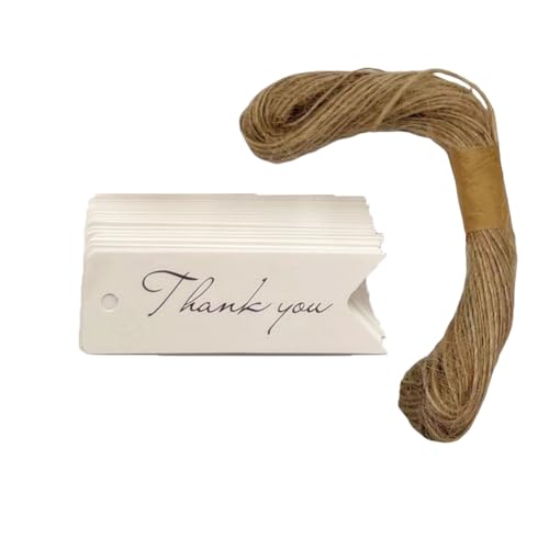 Mini-Dankeschön-Etiketten zum Aufhängen, Dekoration, Etiketten mit Schnur, kleines Dankeschön-Etikett für Hochzeitsgeschenke, Verpackung, Weiß, 100 Stück von QUUPY