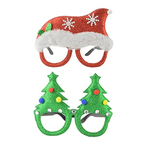 QUUPY 2 Stück Frohe Weihnachten Brillenrahmen Weihnachtsbaum Brillen ohne Gläser, kreative lustige Brille für Partygeschenke von QUUPY