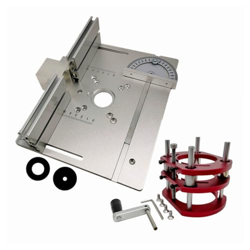 QUXVUIS Router Lift Tisch Basis Aluminium Legierung Fräsen Platte Bord Hand Kurbel Guide Werkzeuge Holzbearbeitung Arbeit Trimmen Bank, 3 Stück/Silber+Basis von QUXVUIS