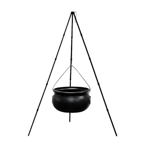 QUXVUIS Scare Factor Plastikschüssel Dekoration, Süßigkeiten Eimer L5, Hexenstativ und Halloween verzierter Kessel mit Lichtern aus Metall, 130cm von QUXVUIS