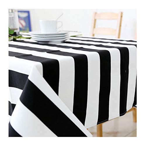 QVIVI Tischdecke schwarz-weiß gestreifte Tischdecke aus Baumwollleinen einfache Moderne rechteckige Tischdecke Esstisch Tischsets, 140 * 200CM von QVIVI-Table Cloth