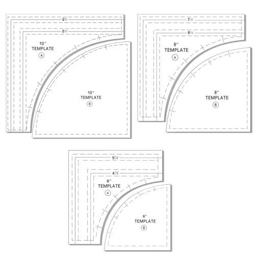 Quiltvorlagen, große Quilt-Lineale und Vorlagen zum Schneiden von Mustern mit 6,35 mm Nahtzugabe für Näharbeiten, Schnittmessung, Bastelarbeiten, Quiltwerkzeuge, 6 Stück von QVJIOA