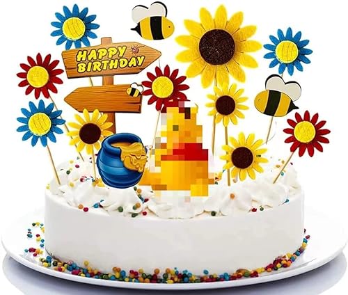 18 PCS Cake Topper, Puuh Geburtstag Kuchen Topper Pooh Honig Geburtstag Happy Brthday Tortendeko Kuchen für Kinder von QWEPU