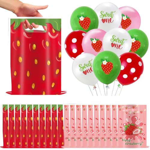 18 Stück Erdbeer Luftballons, 20 Stück Erdbeer Geschenktüten, Niedliche bedruckte Erdbeer-Tüten, Süßigkeiten, Erdbeer-Themen, Shortcake, Geburtstagsparty-Zubehör, Süße Geburtstags-Party-Dekorationen 18 Stück Erdbeer Luftballons, 20 Stück Erdbeer Geschenktüten, Niedliche bedruckte Erdbeer-Tüten, Süßigkeiten, Erdbeer-Themen, Shortcake, Geburtstagsparty-Zubehör, Süße Geburtstags-Party-Dekorationen von QWEPU