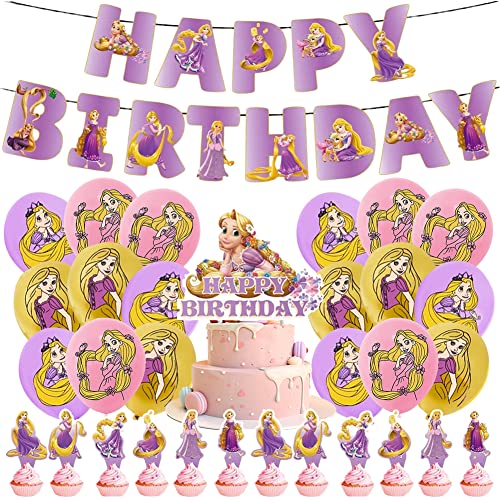 32 Pcs Rapunzel Geburtstag Luftballons ,Rapunzel Geburtstagsdeko ,Rapunzel Themen Party Dekorationen Happy Birthday Banner Cake Topper Luftballons für Kinder Geburtstag Partyzubehör von QWEPU