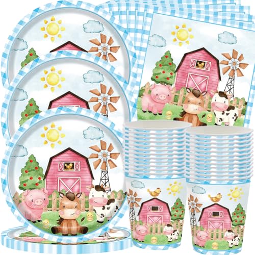 60 Pcs Bauernhof Party Geschirr, Dekoration Bauernhof Geburtstag, 20 Nutztiere Servietten und 20 Pappteller Geburtstag Geschirr Kit, Geburtstag Deko party 20 Persone von QWEPU