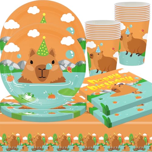 Capybara Partygeschirr ,Capybara Geburtstag Party Geschirr, 61PCS Tischdecken, Teller, Servietten, Pappbecher, für Kindergeburtstag Party Deko 20 Persone Capybara Partygeschirr ,Capybara Geburtstag Party Geschirr, 61PCS Tischdecken, Teller, Servietten, Pappbecher, für Kindergeburtstag Party Deko 20 Persone von QWEPU