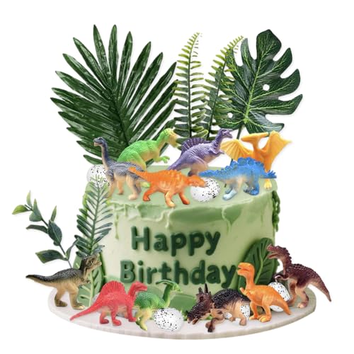 Dinosaurier-Kuchenaufsätze, Dinosaurier-Geburtstagsdekorationen, Dinosaurier-Kuchendekorationen mit Kokosnussbäumen, grünen Blättern, Jungen-Dschungel-Kuchendekorationen, 18 Stück Dinosaurier-Kuchenaufsätze, Dinosaurier-Geburtstagsdekorationen, Dinosaurier-Kuchendekorationen mit Kokosnussbäumen, grünen Blättern, Jungen-Dschungel-Kuchendekorationen, 18 Stück von QWEPU