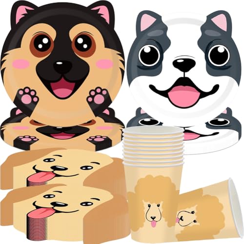Hundeparty-Dekorationen,Teller in Hundeform, Hund Form Pappteller, Hundepfotendruck Geschirrset, 50PCS Teller, Servietten, Pappbecher, für Kindergeburtstag Party Deko 10 Persone Hundeparty-Dekorationen,Teller in Hundeform, Hund Form Pappteller, Hundepfotendruck Geschirrset, 50PCS Teller, Servietten, Pappbecher, für Kindergeburtstag Party Deko 10 Persone von QWEPU