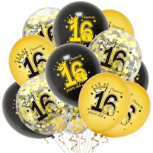 Luftballons 16.Geburtstag Deko,Luftballons Geburtstag 16 Schwarz Gold Banner und 12 PCS 16. Happy Birthday Konfetti Ballons für Deko Jubiläum Geburtstagsparty Dekoration Luftballons 16.Geburtstag Deko,Luftballons Geburtstag 16 Schwarz Gold Banner und 12 PCS 16. Happy Birthday Konfetti Ballons für Deko Jubiläum Geburtstagsparty Dekoration von QWEPU