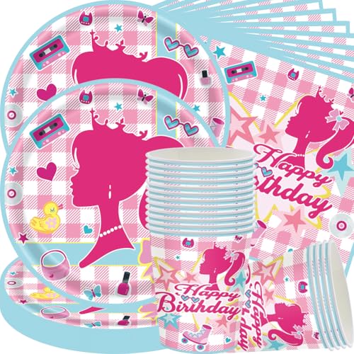 Prinzessin Party Deko Geschirr, Besteck für Mädchen,RosaTortendeko Mädchen,Prinzessinnen Party Deko Set,Rosa Thema Party Geschirr Set, Geburtstag Pappteller Servietten Becher (60PCS, 20Gäste) von QWEPU