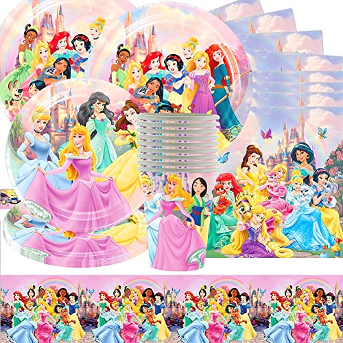 Prinzessin Party Supplies Set, Prinzessin Party-Set 51 Pcs, Prinzessin Party Supplies Set, Princess Party Dekoration liefert Teller Becher Servietten Pappteller Pappbecher für 10 Kinder von QWEPU