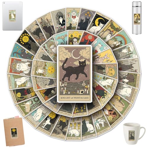 QWEPU 78 Stück Tarot Vintage Sticker Katze Tarot, Wasserfeste Vinyl Sticker Vintage Stickers Set für Laptop Helm Scrapbook Motorrad Koffer Fahrrad Skateboard Graffiti Sticker Set für Erwachsene von QWEPU