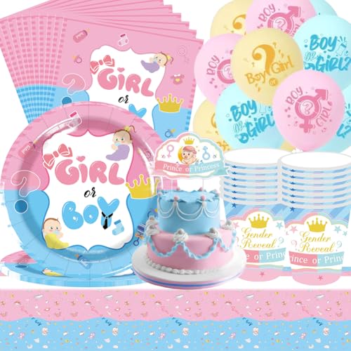 QWEPU Gender Reveal Party Dekoration, 44PCS Gender Reveal Partygeschirr, Boy or Girl Teller Party Geschirrset, Ballon-Girlanden-Dekorationen, Wiederverwendbar QWEPU Gender Reveal Party Dekoration, 44PCS Gender Reveal Partygeschirr, Boy or Girl Teller Party Geschirrset, Ballon-Girlanden-Dekorationen, Wiederverwendbar von QWEPU