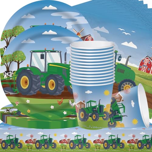 Traktor Partygeschirr Kindergeburtstag,49 Stück Traktor Partygeschirr,Traktor Geschirr Set,Geburtstag Party Supplies Set Teller, für 16 Gäste Traktor Partygeschirr Kindergeburtstag,49 Stück Traktor Partygeschirr,Traktor Geschirr Set,Geburtstag Party Supplies Set Teller, für 16 Gäste von QWEPU