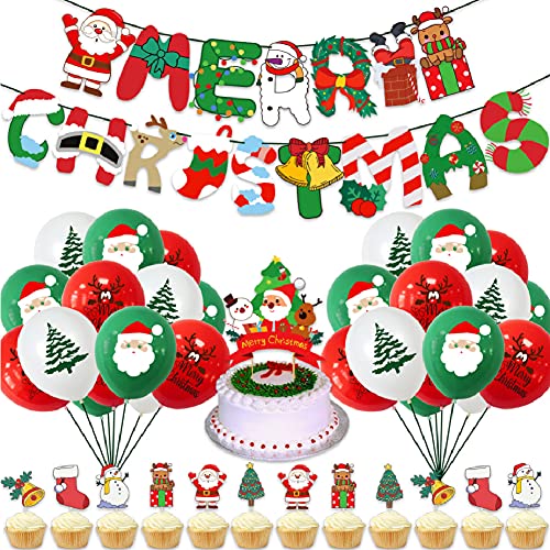 Weihnachtsballon Kombination, Weihnachten Latexballon Papierbanner Kuchenkartenset Für Weihnachten Party Dekoration von QWEPU