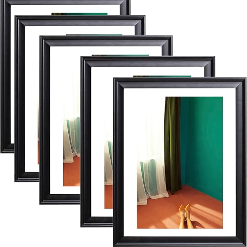 QWFHOME Schwarz Rahmen Schwarz Holz Rahmen A4 Bilderrahmen Set 21x30cm Größe zum Aufhängen und Aufstellen Gilt für Wand Groß Lifestyle Foto Collage Fotos Bilder(5Pcs) von QWFHOME