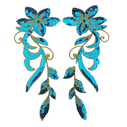 Applikationen für Kleidung, bestickte Blumen-Stoffaufnäher, bestickte Aufnäher zum Aufbügeln, Paillettenapplikationen (Himmelblau) von QWFVHJ
