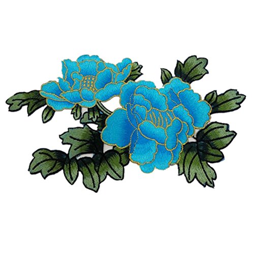 Applikationen für Kleidung, bestickte Blumenmuster, bestickte Applikationen, zum Aufnähen oder Aufbügeln (blau) von QWFVHJ
