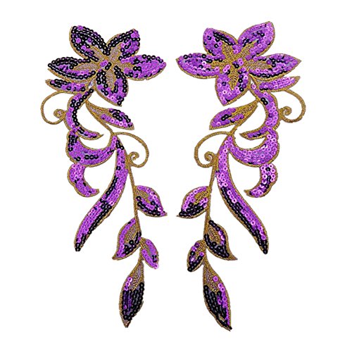 Applikationen für Kleidung, bestickte Blumenstoff, bestickte Aufnäher zum Aufbügeln, Paillettenapplikationen (lila) von QWFVHJ