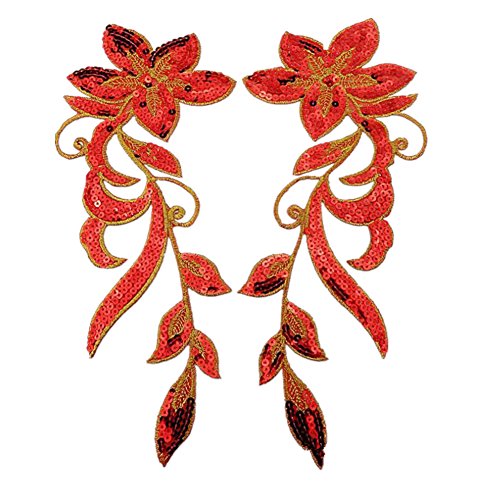 Applikationen für Kleidung, bestickte Blumenstoff, bestickte Aufnäher zum Aufbügeln, Paillettenapplikationen (rot) von QWFVHJ