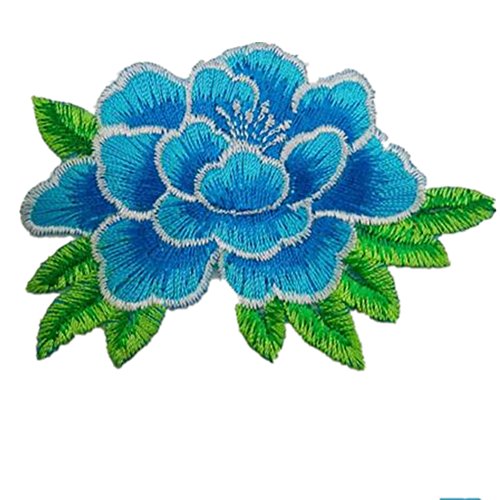 Applikationen für Kleidung, bestickte Blumenstoff, zum Aufbügeln, Pfingstrosen, dekorativ (Himmelblau) von QWFVHJ