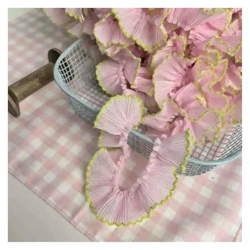 Spitzenborte zum Nähen, gerüschter plissierter Spitzenbesatz, 10 Meter/Los, 3 cm, Chiffon-Plissee-Rüschenborte, 10 Meter/Los, 3 cm, Chiffon-Plissee-Rüschenborte (Rosa, Gelb-a) von QWFVHJ