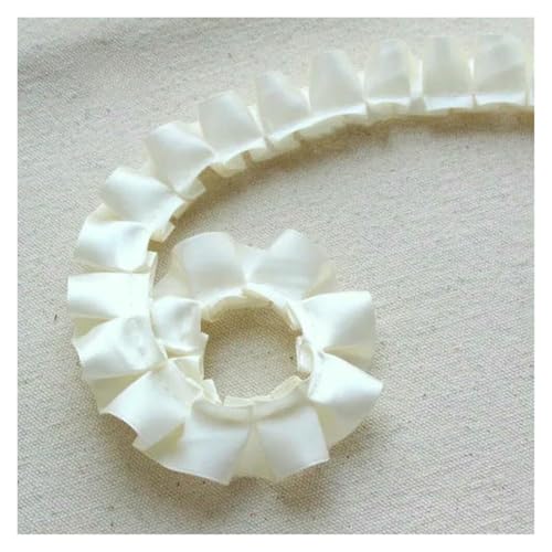 Spitzenborte zum Nähen, gerüschter plissierter Spitzenbesatz, 2,5 cm breites Band, gefaltetes Gurtband, DIY-Zubehör (Beige-Weiß) von QWFVHJ