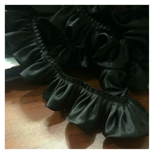 Spitzenborte zum Nähen, gerüschter plissierter Spitzenbesatz, 27,7 m, doppellagig, faltbar, verschlüsseltes Satintuch, DIY (schwarz) von QWFVHJ