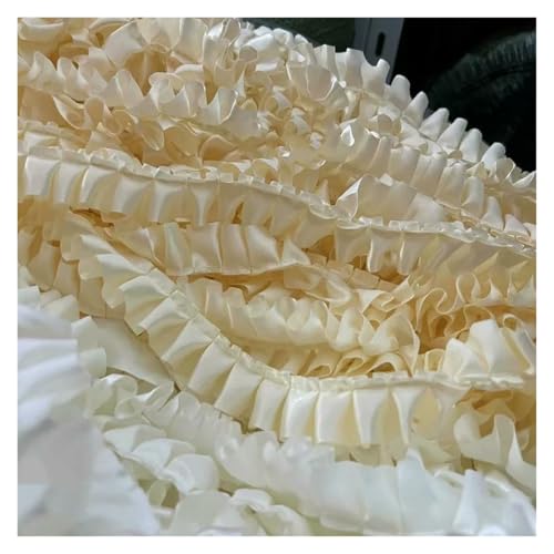 Spitzenborte zum Nähen, gerüschter plissierter Spitzenbesatz, 30 Meter Satin-Rüschenstoff, 2,5 cm breit, Nähband (Beige) von QWFVHJ