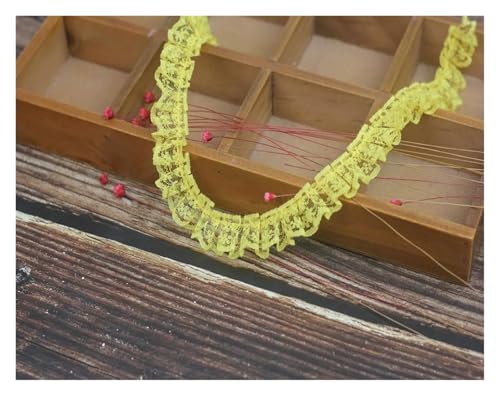 Spitzenborte zum Nähen, gerüschter plissierter Spitzenbesatz, 30 Meter Stoff, bestickt, hellgoldgelb Spitzenborte zum Nähen, gerüschter plissierter Spitzenbesatz, 30 Meter Stoff, bestickt, hellgoldgelb von QWFVHJ