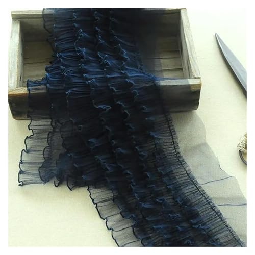 Spitzenborte zum Nähen, gerüschter plissierter Spitzenbesatz, 3D-Falten-5-lagig, gerüschter Stoff, DIY-Zubehör (Marineblau) von QWFVHJ