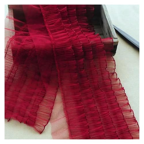 Spitzenborte zum Nähen, gerüschter plissierter Spitzenbesatz, 3D-Falten-5-lagige Verbreiterung, gerüschter Stoff, DIY-Zubehör (Rotwein) von QWFVHJ