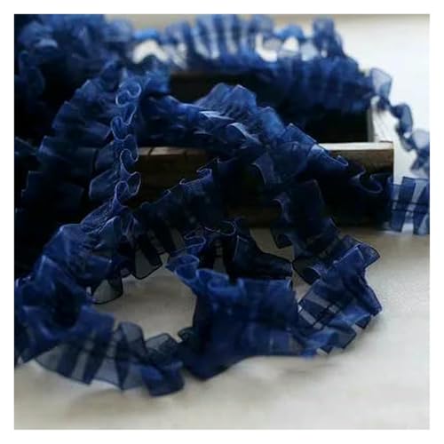 Spitzenborte zum Nähen, gerüschter plissierter Spitzenbesatz, 40 Meter Organza-Rüschen, plissiertes Netzband (dunkelblau) von QWFVHJ