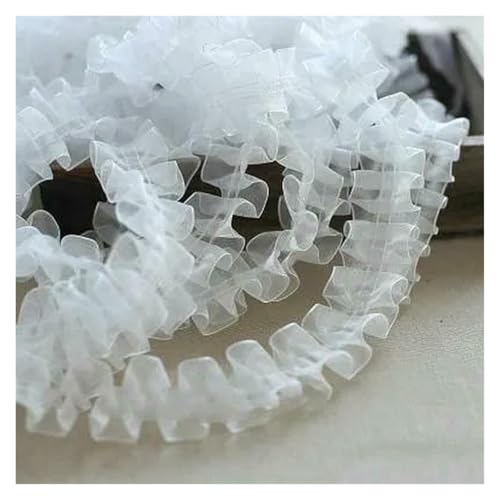 Spitzenborte zum Nähen, gerüschter plissierter Spitzenbesatz, 40 Meter Organza-Rüschen, plissiertes Netzband (weiß) von QWFVHJ