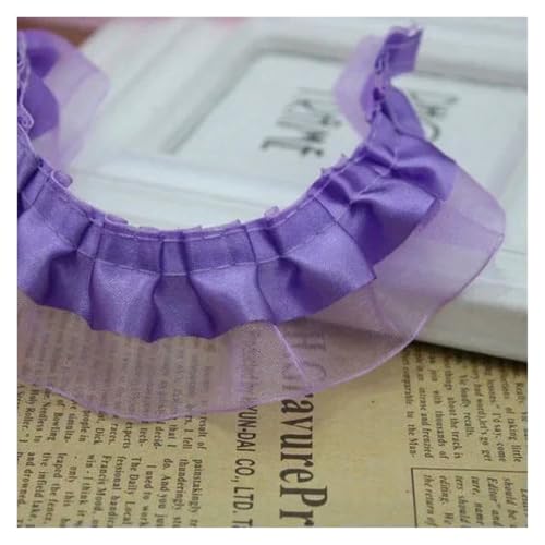 Spitzenborte zum Nähen, gerüschter plissierter Spitzenbesatz, 40 m, Satin, 2-lagig, Organza, Rüschen, Chiffonband (lila) von QWFVHJ