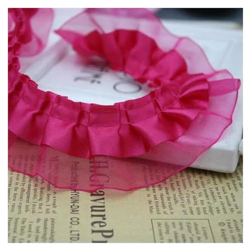 Spitzenborte zum Nähen, gerüschter plissierter Spitzenbesatz, 40 m, Satin, 2-lagig, Organza, Rüschen, Chiffonband (rot) von QWFVHJ
